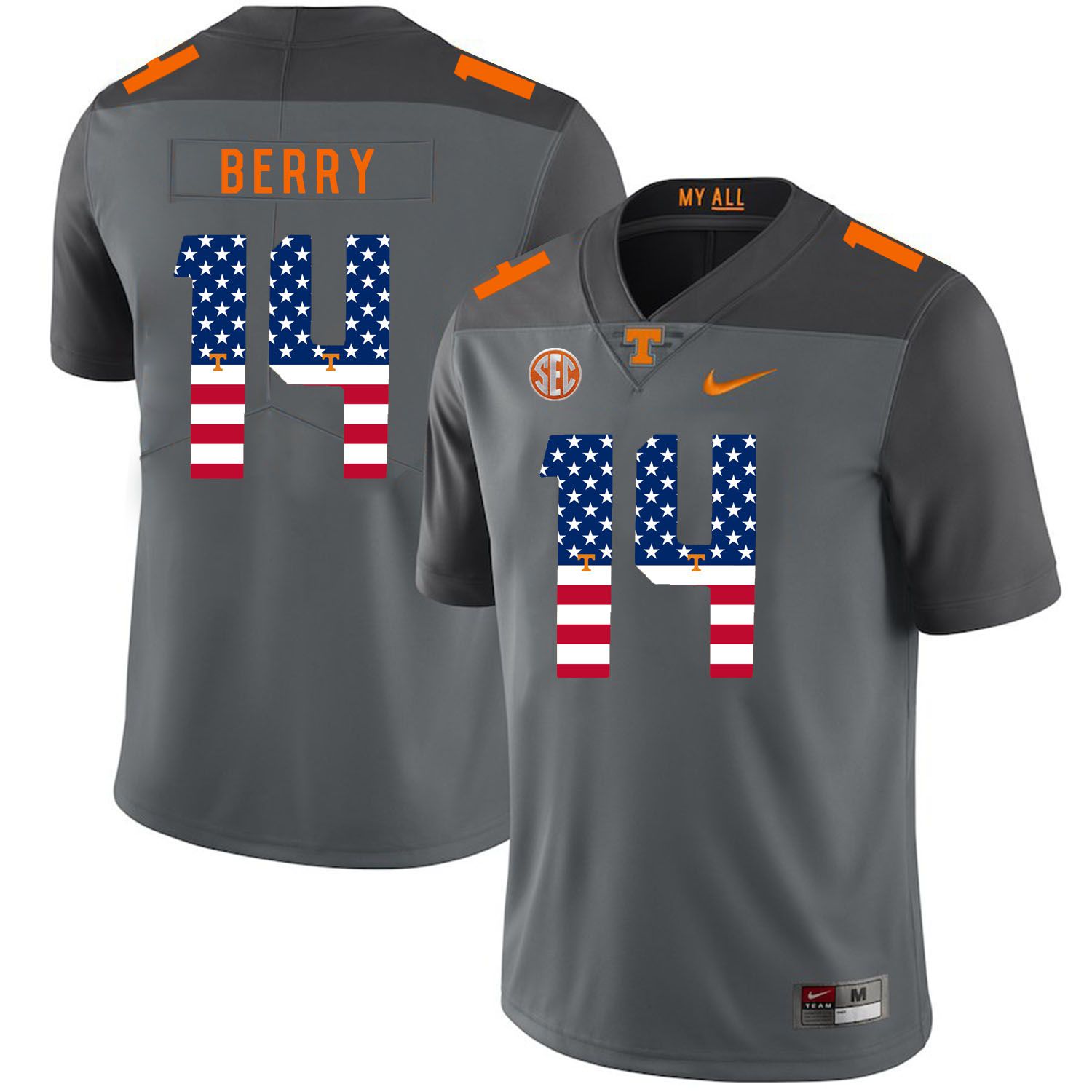 Men Tennessee Volunteers #14 Berry Grey Flag Customized NCAA Jerseys->customized ncaa jersey->Custom Jersey